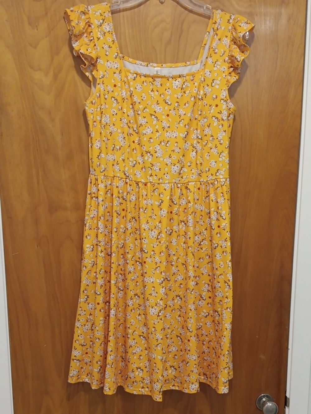 NAGGOO Yellow Floral Ruffle-Sleeve Dress